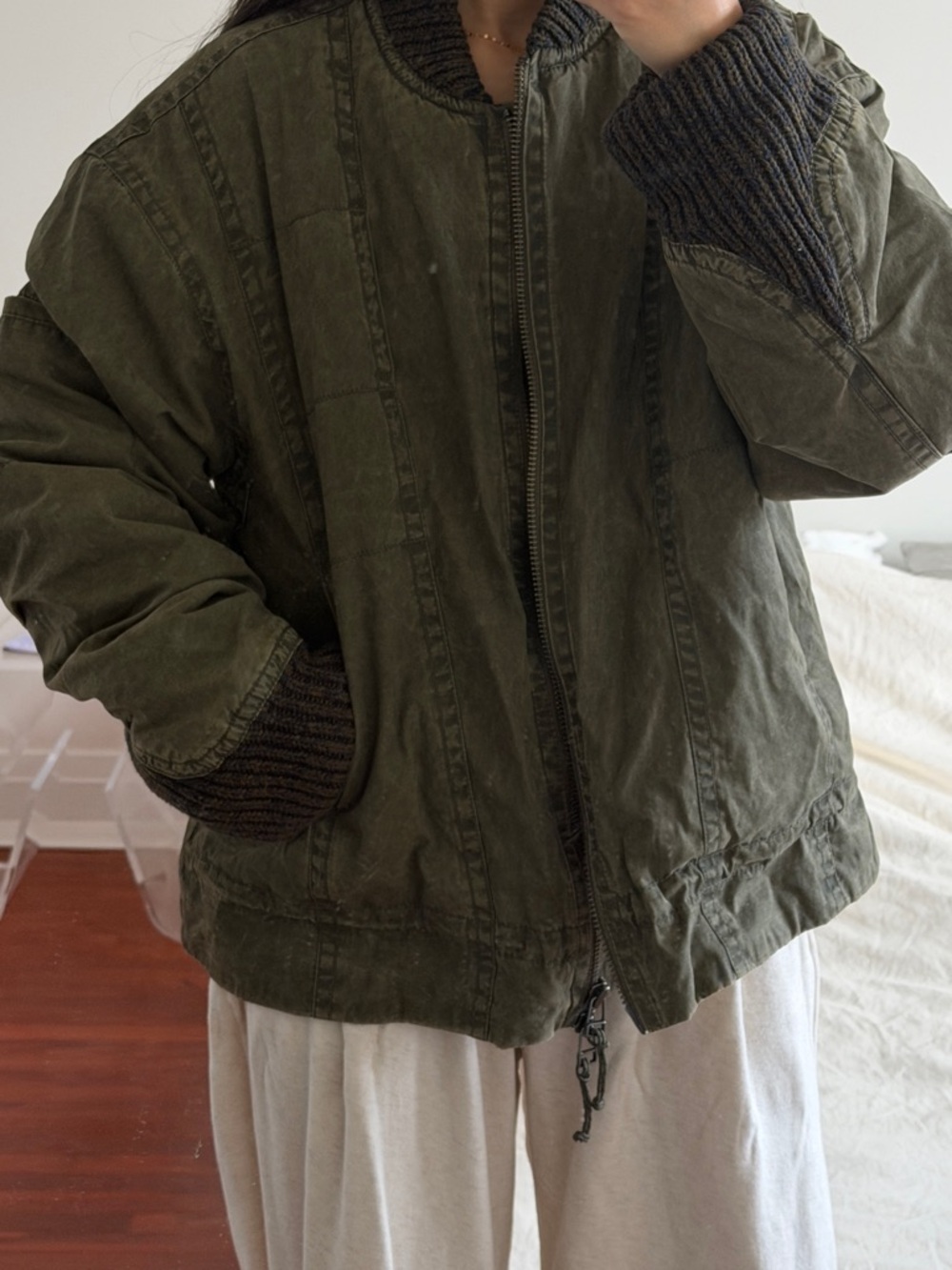 Free People Olive Green Bomber Jacket